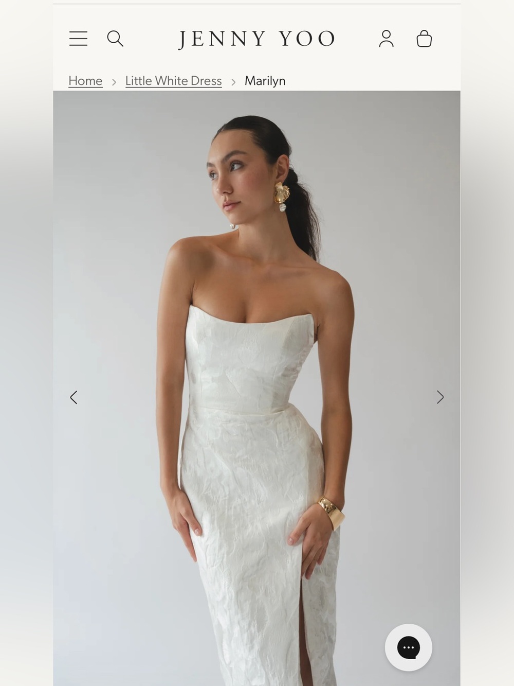 Strapless White Jacquard Midi Dress with Side Slit - Picture 2 of 5